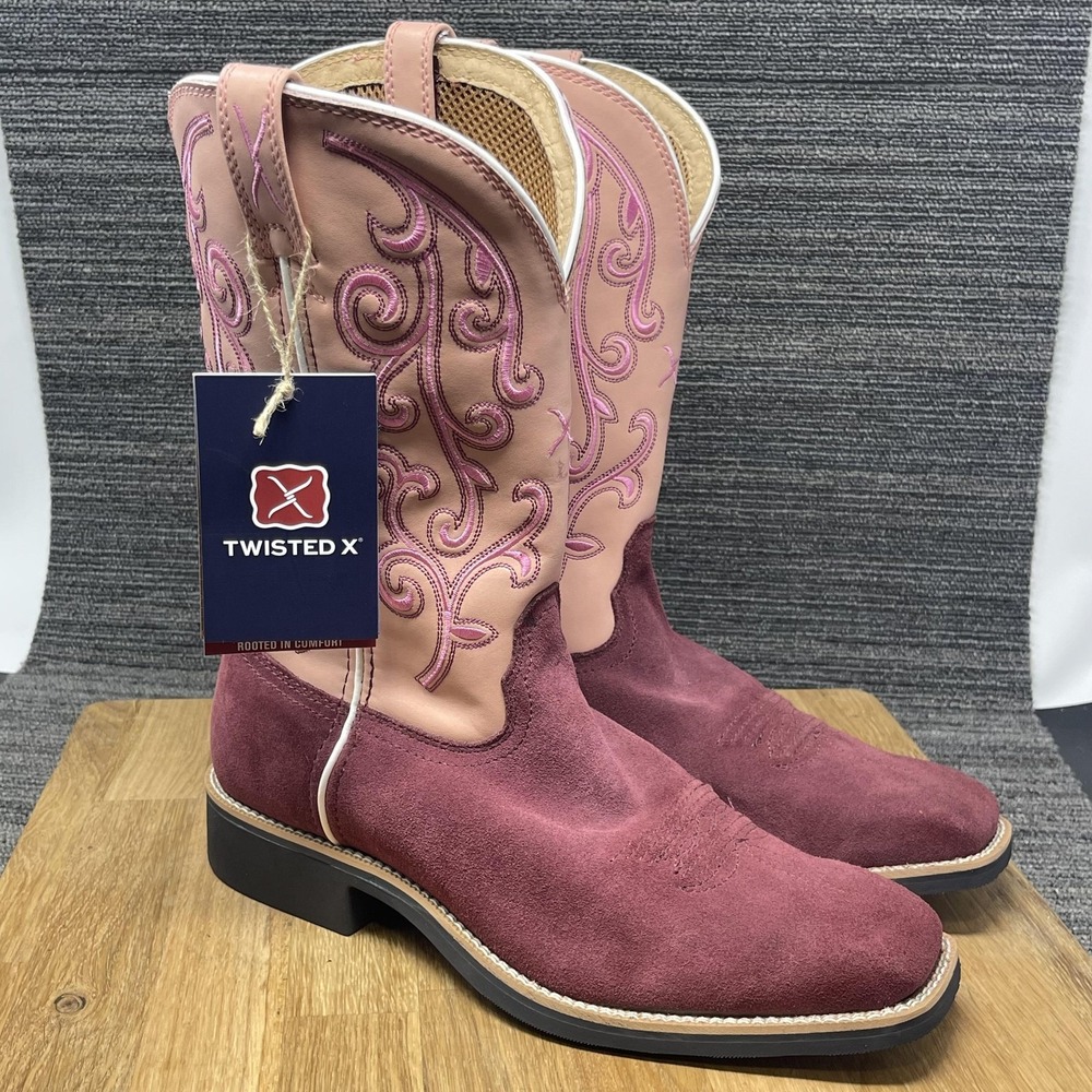 Twisted X Boots Women 9.5B Pink Leather Western Square‎ Toe CellSole Rodeo NEW